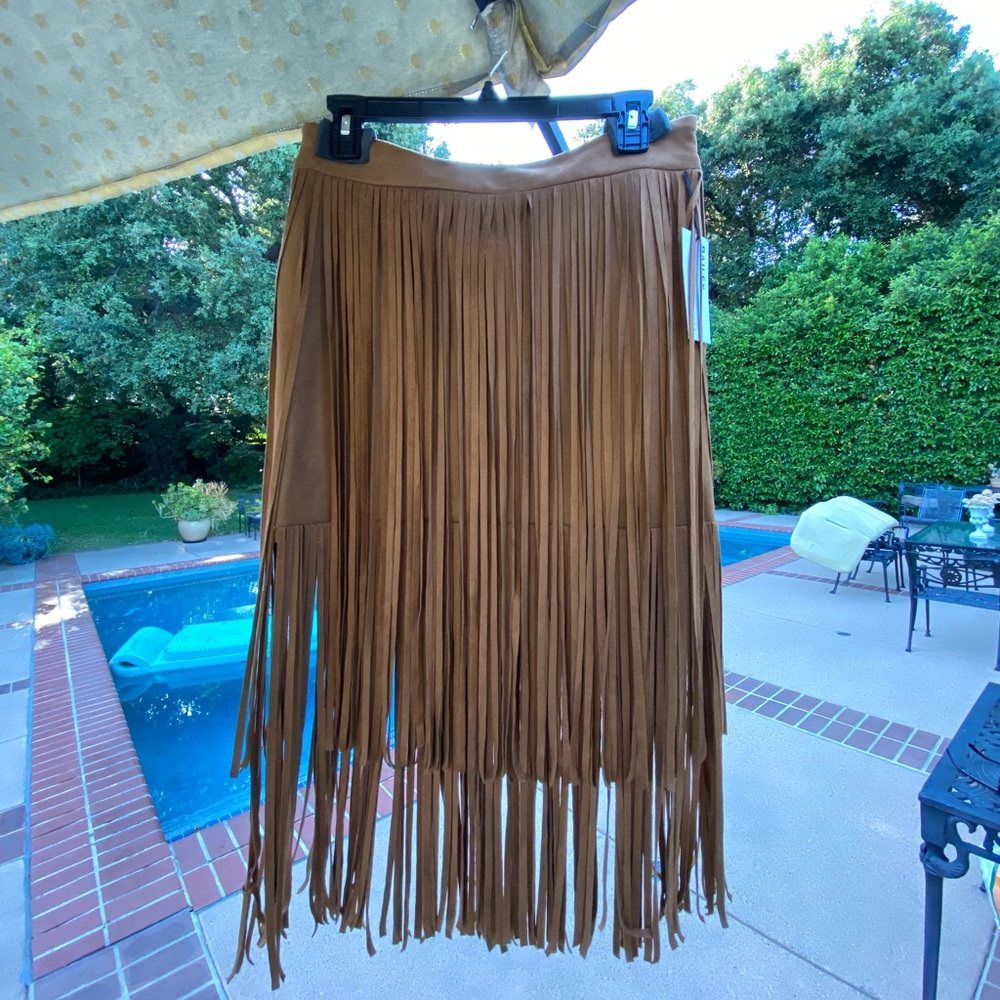 Bailey 44 faux suede brown tan fringe skirt